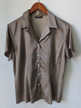 Halston 95% Silk Geometric Print Blouse